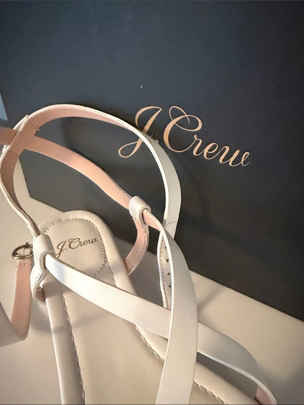 J. Crew White Strappy Leather Flat Sandals